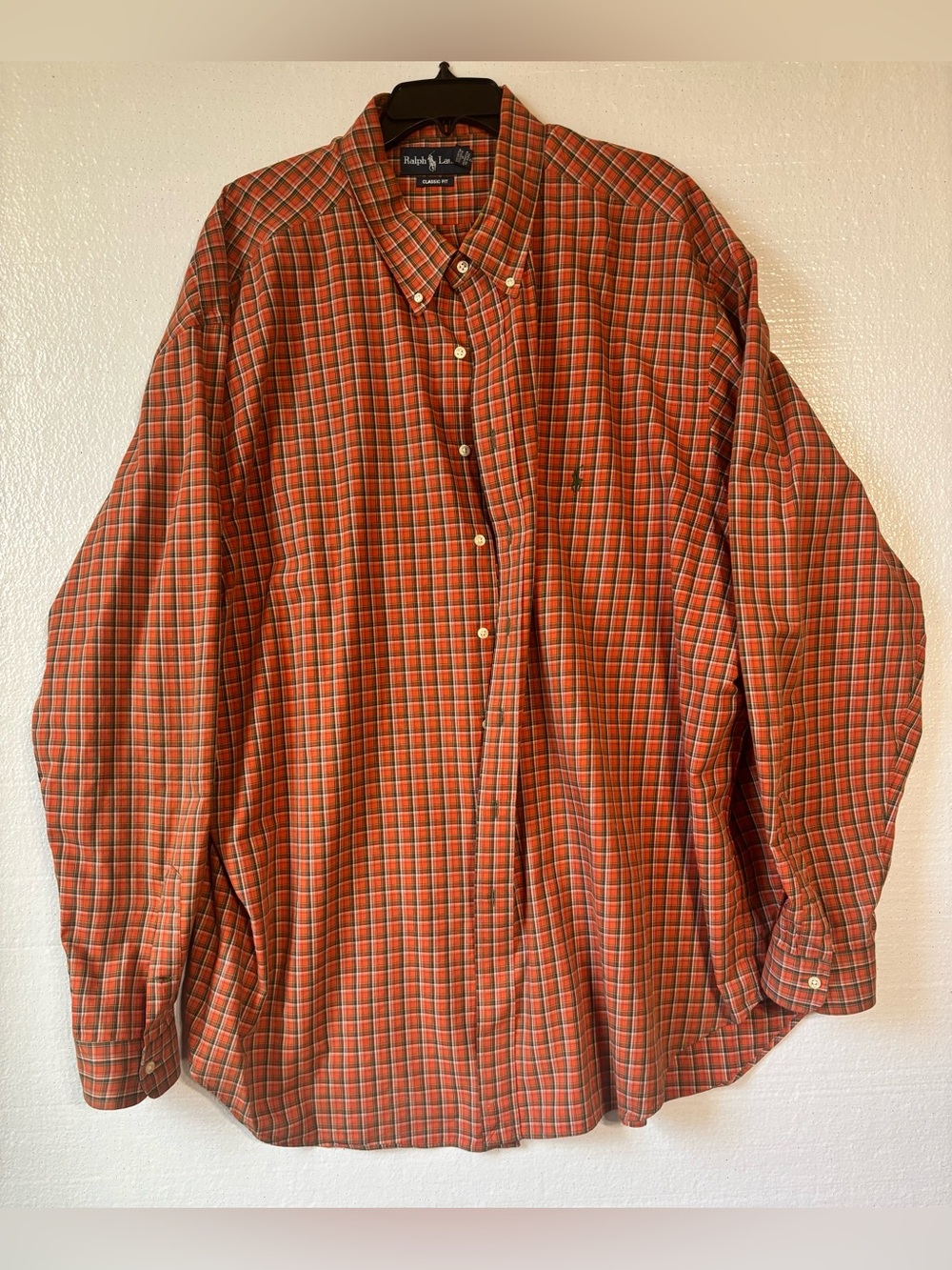 Men’s 4XLT Orange Plaid Button Down Polo Ralph Lauren